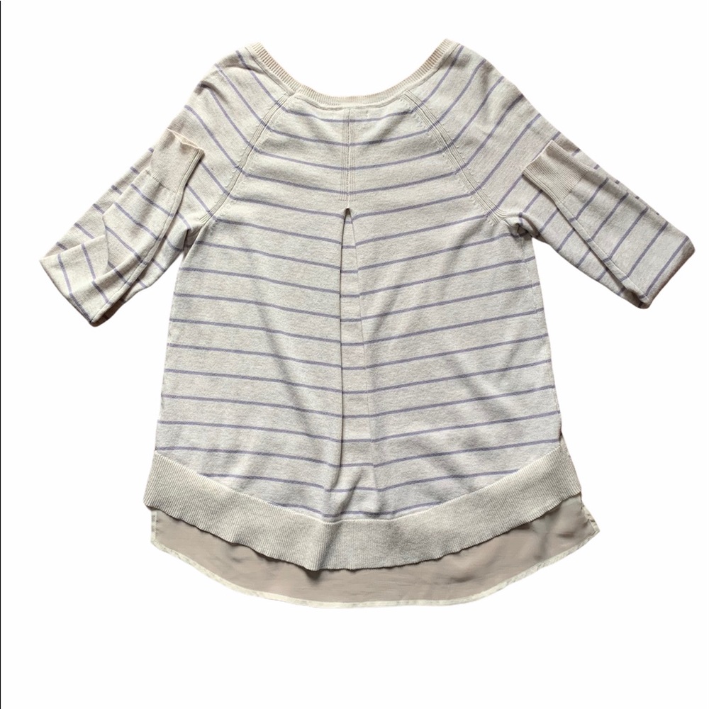 Maurices Shirttail Striped Blouse Sweater Size Medium Purple/Cream - Picture 2 of 9